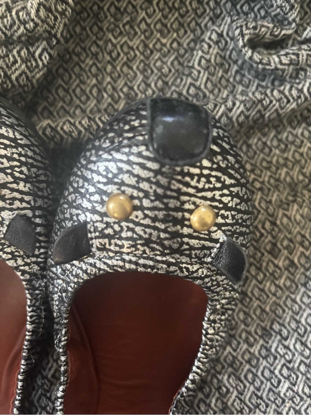 Marc Jacobs Black and White Patterned Ballet Flats with Gold Studs - Picture 5 of 5